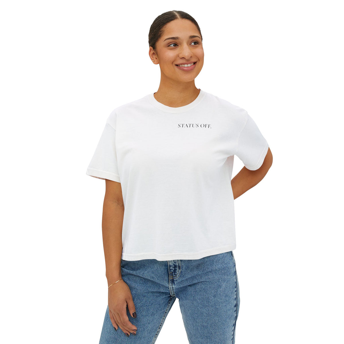 „OFF DUTY.“ Boxy-T-Shirt für Damen — Lässiges bauchfreies T-Shirt