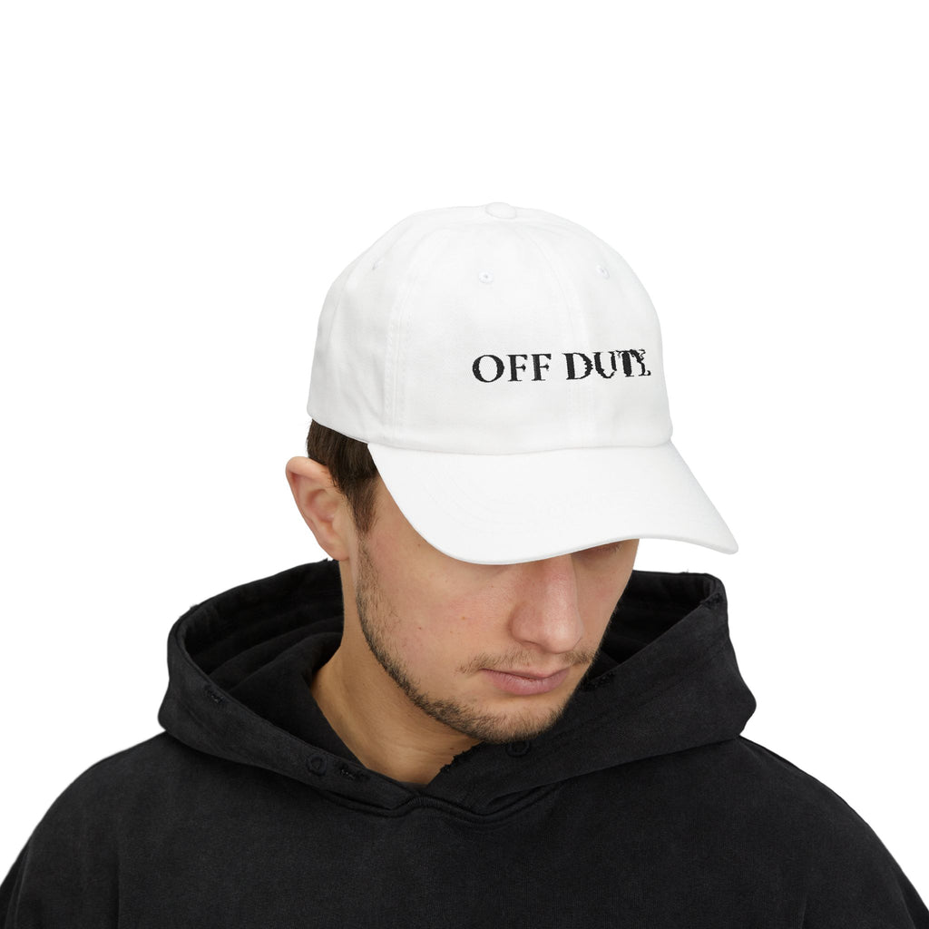 Gorra estilo "Dad Cap" "OFF DUTY". Gorra de béisbol relajada con bordado.