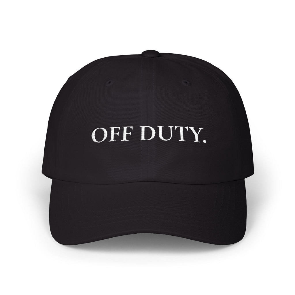 「OFF DUTY」刺繍入りブラックダッドキャップ