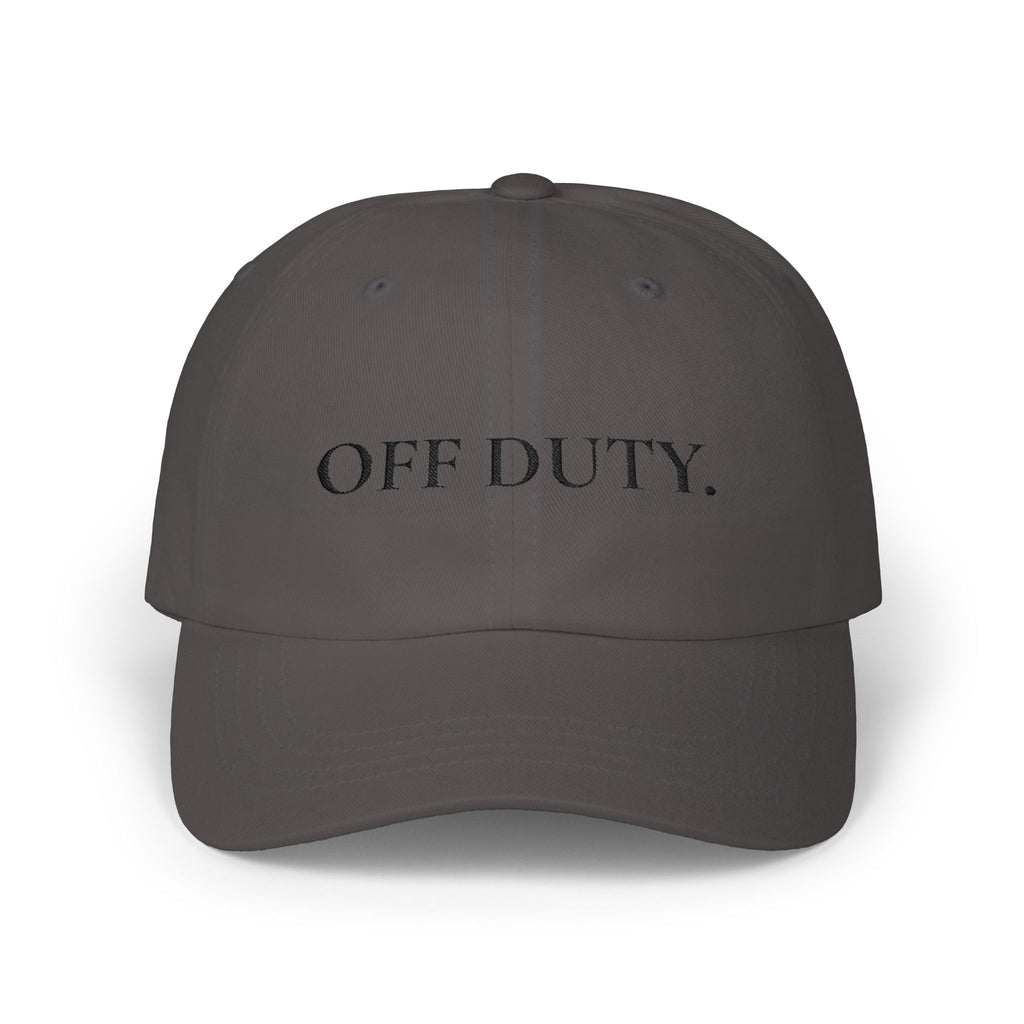 Gorra estilo "Dad Cap" "OFF DUTY". Gorra de béisbol relajada con bordado.